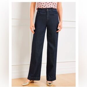 Talbots Wide leg TROUSER JEANS - Dakota Wash Dark size 8P EUC